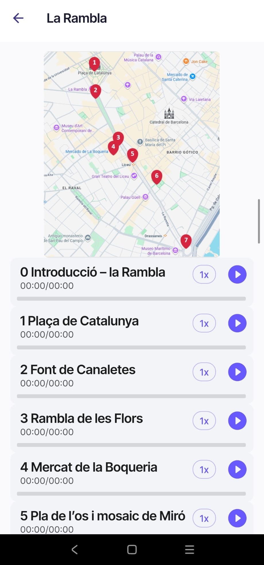 Rutlu app screenshot — La Rambla audio guide